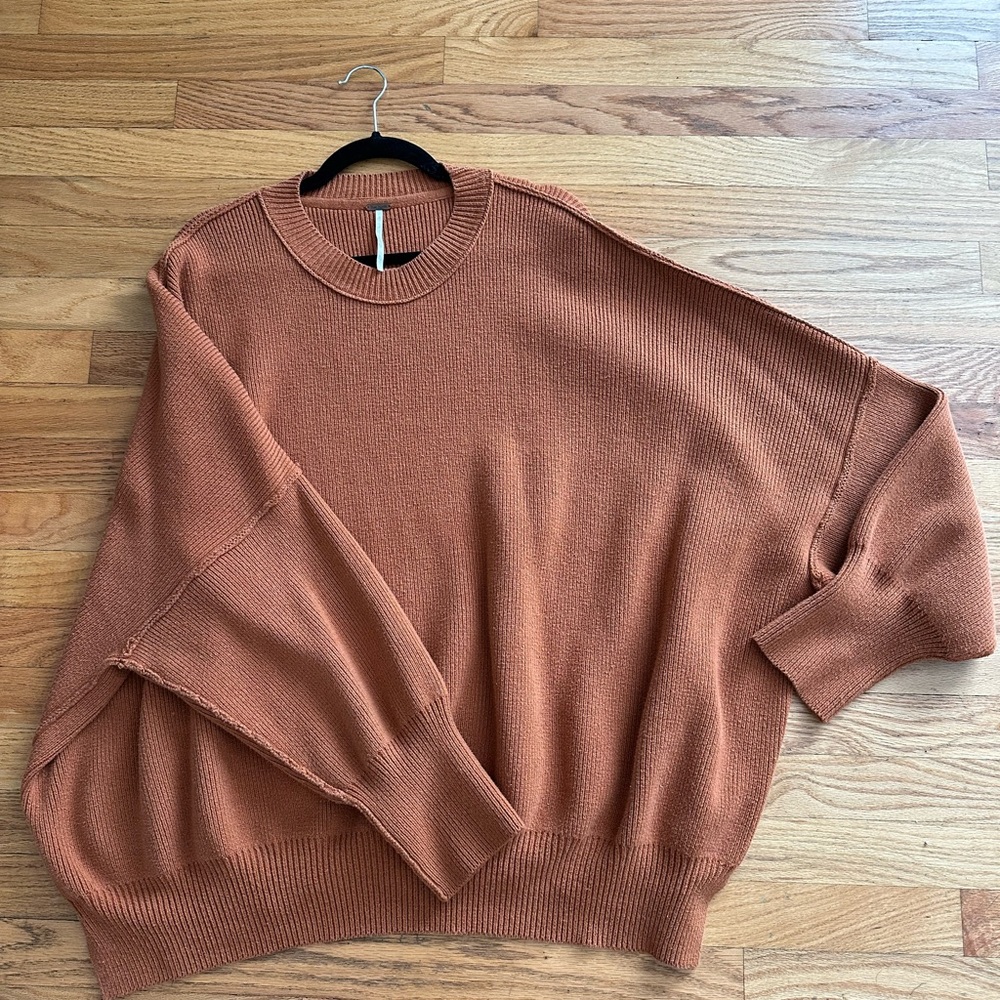 Free People Brown Crewneck Sweater Relaxed Fit Knit (easy street)